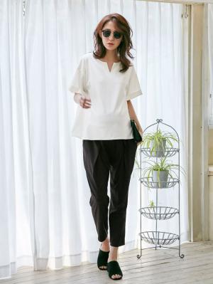 マタニティ トップス|スラッシュネック半袖トップス　マタニティ・授乳服【出産後も長く使える】|オフホワイト